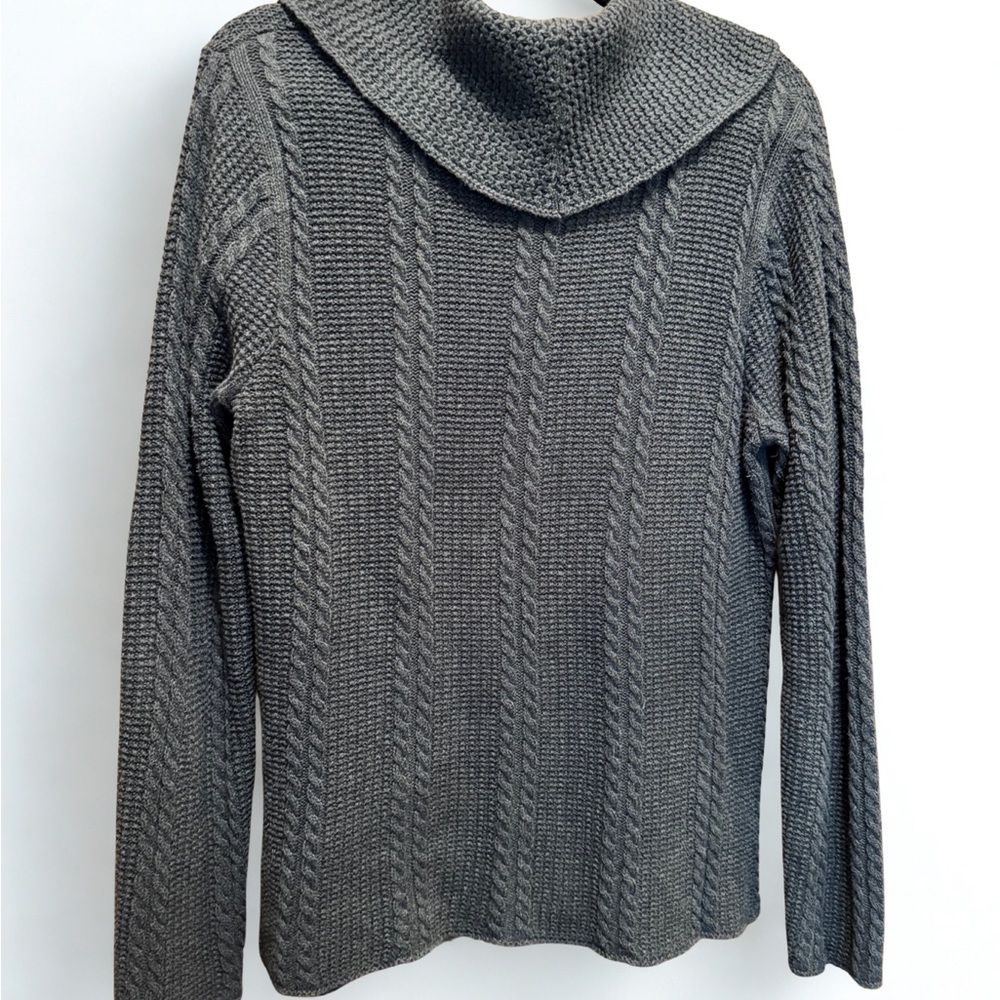 Jeanne Pierre 100% Cotton Gray Cowl Neck Braided Fisherman Knit‎ Sweater L